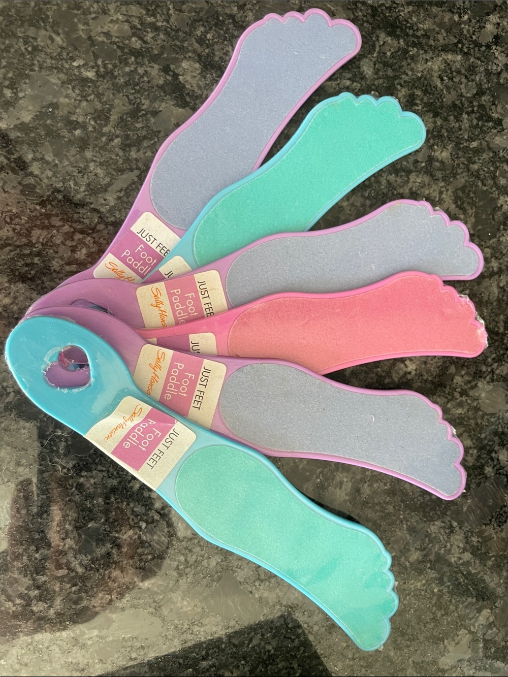 6 Just Feet Colorful Foot Pumice Paddle - Pink, Teal, Lavender (Set)